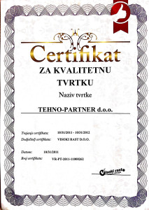 certifikat za kvalitetnu tvrtku